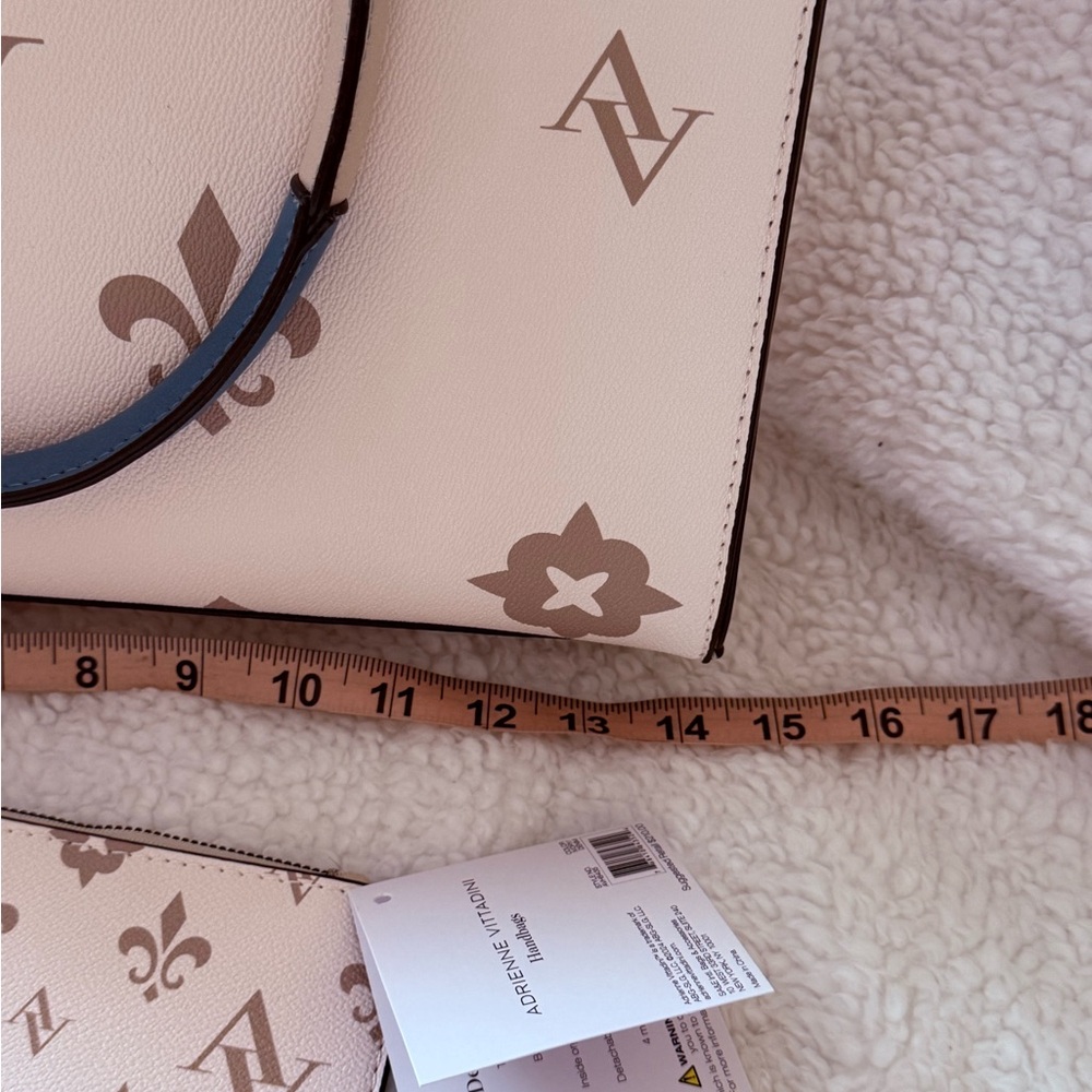 Adrienne Vittadini Beige and Blue Logo Tote with Wristlet - Picture 10 of 15